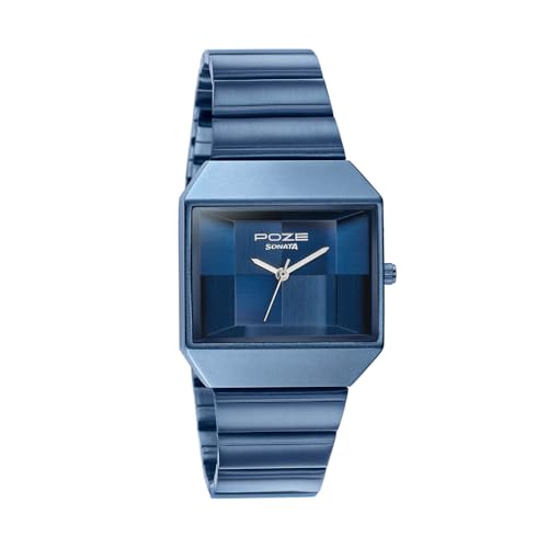 Image of Sonata Poze 8 Quartz Analog with Blue Dial Blue Stainless Steel Strap Watch for Unisex - SP80160QM01W