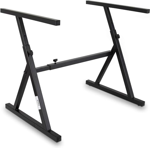 Pyle Support Clavier, Support Piano avec Hauteur Réglable et Accoudoirs Rembourrés, Convient pour 54-88 touches, Pour Voyage et Stockage, Noir