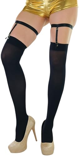 Image of ToBeInStyle Women's Opaque Closed Toe Thigh Highs With Attached Garters