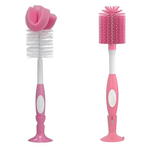 Image of Dr. Brown's Reusable Sponge Baby Bottle Cleaning Brush + Soft Touch Bottle Brush, BPA-Free, Pink, 2-Pack