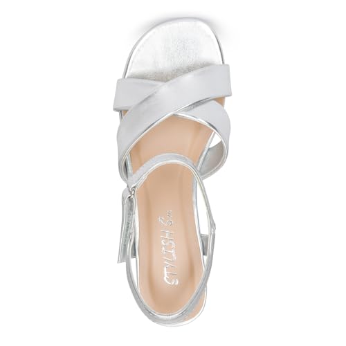 Image of STYLISH S KHLOE-K Little Girls Round Open Toe Criss Cross Ankle Hook and Loop Strap Low Block Heel Dress Sandals