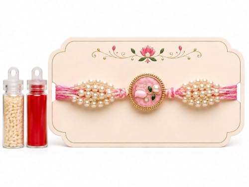 Image of Premium Designer Pastel Resin Pearl Floral Rakhi For Brother | Elegant Flower Rakhi Set Of 1 /2 /3 /4 /5 /6 Raksha Bandhan Gift Bhai Combo For Bhaiya Bhabhi & Sister Bracelet Brother Bhai Sister In Law Kids | Traditional & Festive Wrist Band
