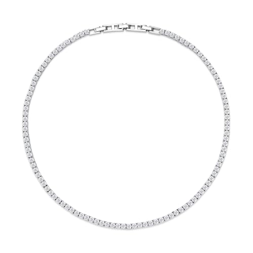 LANE WOODS Simulated-Diamond-Moissanite Tennis-Choker Necklaces-for-Women: Adjustable 18K White Gold Plated Sterling Silver Chain Necklace for Woman Prom Wedding Anniversary Party Jewelry Gifts