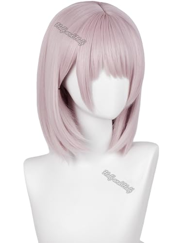 Image of Half and Half Short Straight Light Pink Anime Death Devil Wig for Fami Cosplay Pastel Pink Wigs with Bangs for Women Halloween Party Daily