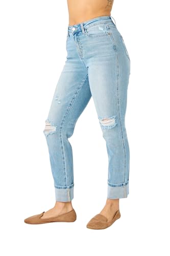 Judy Blue Women's Mid-Rise Americana Flag Cuff Boyfriend Jeans2