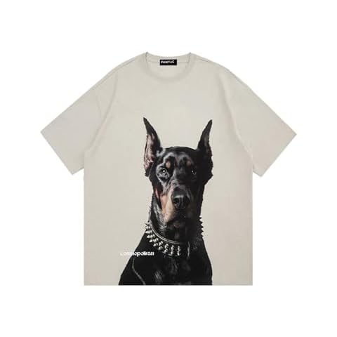 Vamtac Mens Oversized Doberman Graphic Tees Shirt Casual Summer Tops Streetwear Aesthetic T-Shirt Unisex Cover