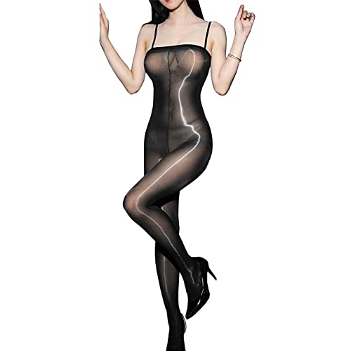 RUIBAVYA Glossy Bodystockings for Women 8D Crotchless Bodysuit Sheer Body Stocking Pantyhose Oil Shiny Pantyhose