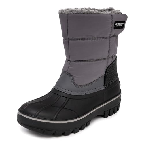 LONDON FOG Jett Waterproof Unisex Kids Snow Boot, Insulated Fleece Lined, Size 5 Toddler to 6 Big Kid, Black, Navy Blue, Grey, Pink, size 9 todder grey