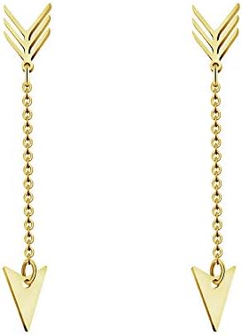 TRUNO SEA - Aretes colgantes de flecha de dardos simples para mujer Kolczyki joyería de moda color dorado cadena larga aretes colgantes Joyas