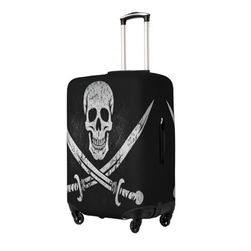 Jolly Roger Pirate Skull Luggage Cover Grunge Skeleton Travel Suitcase Cover Washable Elastic Suitcase Protector Fit 25-28 Inch Luggage2
