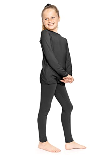 Image of STRETCH IS COMFORT Girls 2 Piece Hoodie Short Sleeve Long Sleeve Crew Neck Top and Leggings Set Kids Thermals Underwear Set