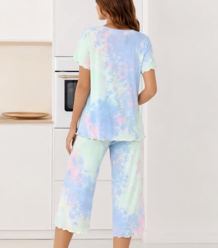 Image of NACHILA Women's Bamboo Viscose Pajama Sets Summer Cooling Short Sleeve Capri Soft Pjs Night Sweats Moisture Wicking Sleepwear