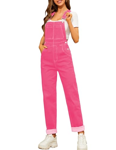 Odefou Pink Overalls for Women Denim Jumpsuit Romper Loose Fit Pants Work Bibs Coveralls(Pink xl)