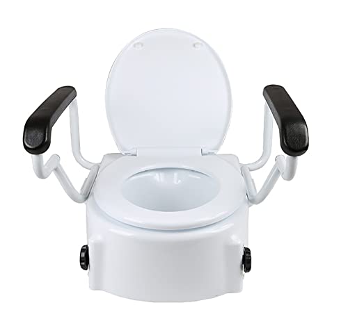 Asiento elevador ajustable para inodoro con mango de levantamiento, 3 niveles de altura, con reposabrazos acolchonados, apto para personas con discapacidad y rehabilitación de adultos mayores. miniatura 4