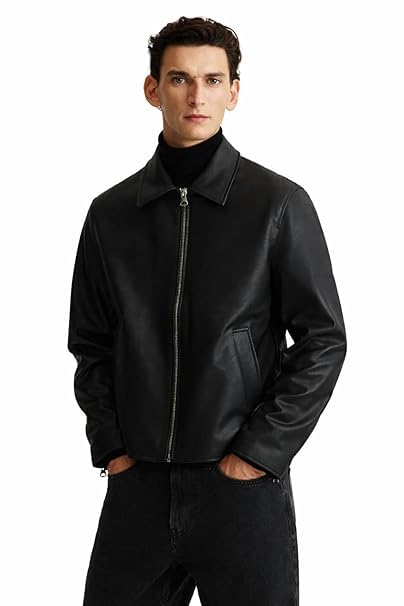 styleverse-stay in style Men’s Collar Black Leather Jacket With Full Zip Front For Casual Street Style Riding Travel Evening Look-picture-38