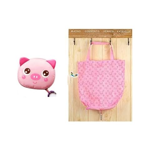 Huachnet Foldable Reusable Bag Grocery Shopping Tote Bag (Pink Pig) Cover