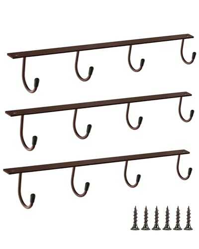Juqumty 3 Piezas Tazas Ganchos Debajo del Gabinete 40cm Organizador de Tazas de Café con 4 Ganchos Ganchos para Tazas Utensilios de Cocina - Bronce