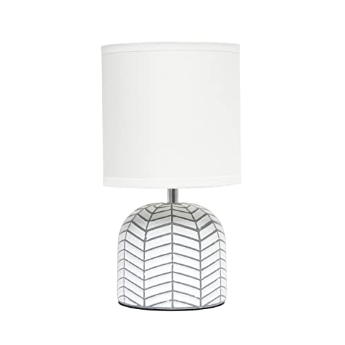 Simple Designs Lt1137-Wht 10.43" Petite Contemporary Webbed Waves Base Bedside Table Desk Lamp W White Fabric Drum Shade For Home Decor, Bedroom, Living Room, Entryway, Office, White #TOP24