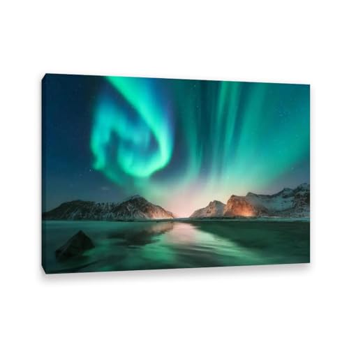 Aurores boréales tableau mural salon déco nature encadré 70x50cm