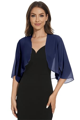 Image of Womens Chiffon 3 /4 Sleeve Shrugs Lightweight Open Front Cropped Cardigan for Dress