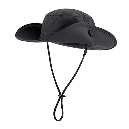 Home Prefer Upf50+ Mens Sun Hat Wide Brim Fishing Hat Sun Protection Hat Light Weight Portable Cowboy Beach Bucket Hat Dark Grey #TOP1