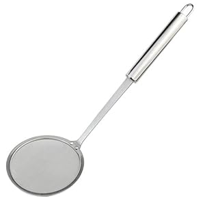 Stainless Steel Skimmer Strainer,Stainless Steel Fat Skimmer Spoon Fine Mesh Food Strainer for Grease, Gravy and Foam with Long Handle