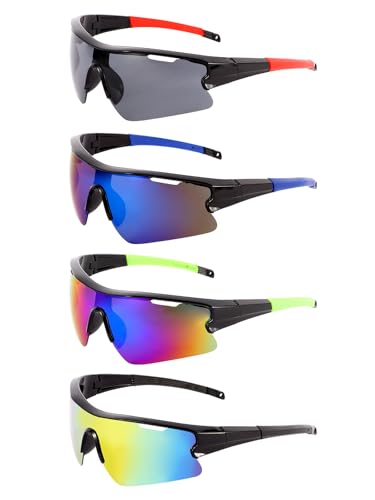 ANLIOTO 4 Pack Sports Sunglasses for Men Women, Youth Baseball Lightweigh UV Protection Sun Glasses for Cycling Running Fishing