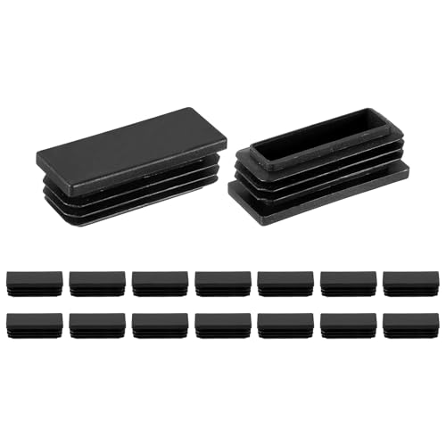 Image of uxcell 16 Pcs Rectangle Tubing End Caps 2 x 25 /32 Inch Plastic Hole Plugs Insert End Cap for Metal Tubing Post Chair Leg Table Bookshelves Furniture, Black