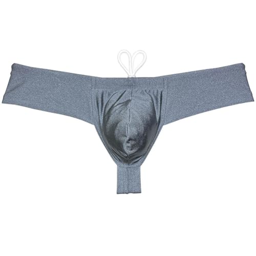 Men's Solid Contour Pouch Bikini Swimsuit 1/3 Hip Coverage Swim Briefs Shiny Swimwear Surf Mini Cheeky Trunks