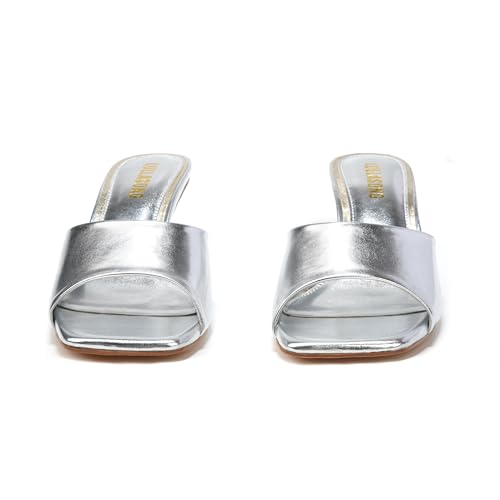 Image of LULLASONG Women's Kitten Heels Sandals Low Heels Slip On Slides 2 Inch Heeled Square Open Toe Sandals for Women