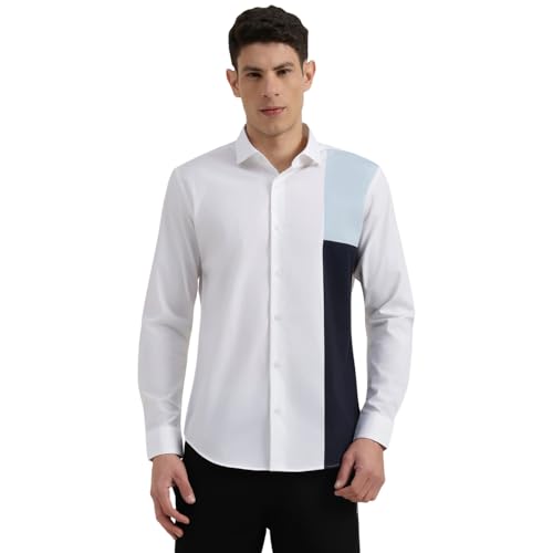 Image of United Colors of Benetton Slim Fit Semi-Cutaway Collar Colorblocked Shirt - 26P5CB104PLNI901