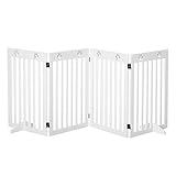 PawHut Pet Gate Foldable Fence Freestanding Dog Barrier w/ Support Feet White