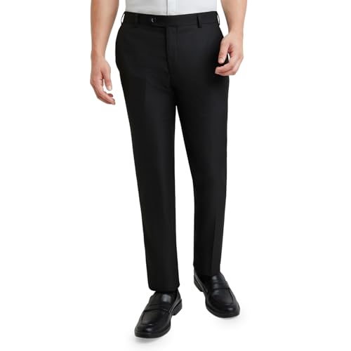 Image of Raymond Men's Slim Fit Mid Rise Structure Pattern Poly Viscose Blend Pleatless Formal Trouser