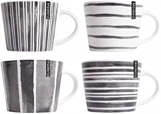 YöL Set Of 4 Mugs Stripe Porcelain Mug Coffee Tea Cup 15oz Home Kitchen Grey White Large