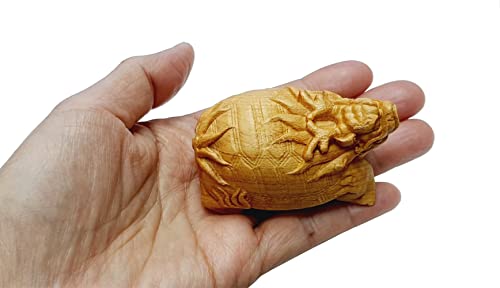 Dmtse Hand Carved Natural Wood Lucky Dragon Turtle Statue Religious Sculpture Figurine For Avoiding Evil & Keeping Peace Gift Mascot #TOP4