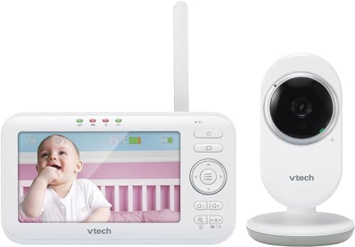 VTech VM5252 Babyphone mit Kamera, Babyfon mit beweglicher Kamera, 5" LCD-Farbbildschirm und Nachtsichtfunktion Video Baby Monitor, Klarer Sound, Gegensprechfunktion, Schlafliedern