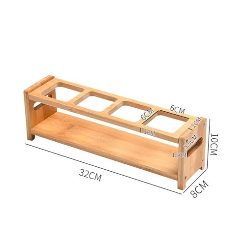 Pssopp Oil Bottle Rack,Wooden Kitchen Spice Organizer Shelf Rack with Anti Slip Rubber Pad 4 Hole Olive Oil Dispenser Shelf Oil Bottles Storage Shelf for Kitchen Cabinet (Square Slots) - Image 4