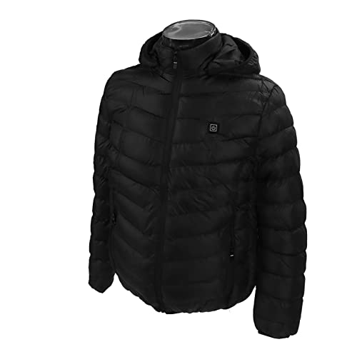 Abrigo de Calefacción Eléctrica, Chaqueta Térmica Inteligente Termostático Negro con Capucha Abrigo Cálido para Hombres y Mujeres Deportes Al Aire Libre, Monopatín, esquí, Pesca, (SG)