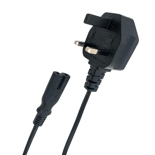 UK 3-Pin Plug to IEC C7 Figure 8 Power Cable 2 Meter BS1363 Certified Plug with 10A Fuse VDE Approved Cable CE Certified Connector | Compatible with Printers Game Consoles Set-Top Boxes & More