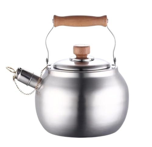 OZBMA Hervidor de Agua portátil para Cocina, de Acero Inoxidable, con Silbato y Tapa para el Pico, para Cocina de Gas (Color: Plateado, tamaño: 5 L)