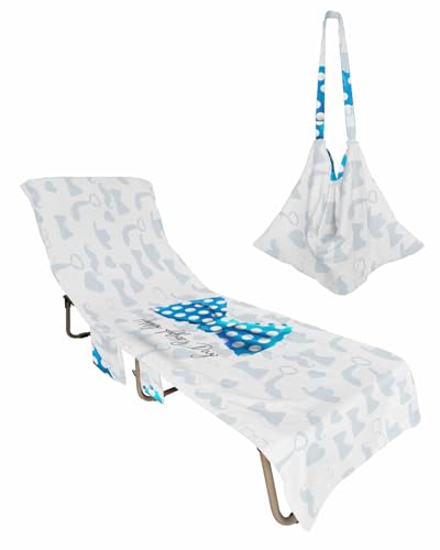 Father's Day Beach Chair Towel Covers for Chaise Lounge with Side Pocket, Soft Plush Pool Towels Cover for Patio Sunbathing Outdoor 29''x85'' Blue Boho Tie Beard Summer Holiday