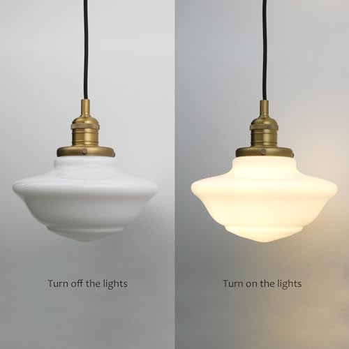 Pathson Modern Pendant Light with Milk White Glass, Vintage Ceiling Pendant Lighting Adjustable Textile Cord, Frosted Ceiling Fixture Lamp for Living Room Bedroom Kitchen Dining Room