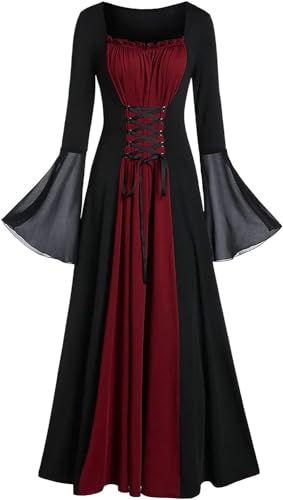 Robe Longue Médiévale Renaissance – Velours, Manches Cloche, Vintage Gothique, Pour Cosplay/Halloween, Noir/violet/vert/rouge/blanc