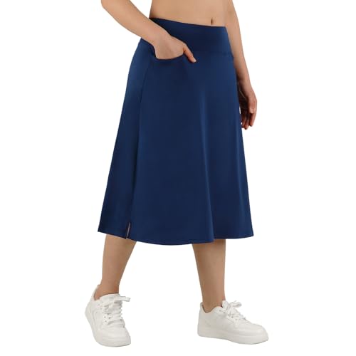 ANIVIVO Women's 28" Long Skorts Skirts Midi Length Skirt Modest Active Travel Skorts with 3 Pockets(All Blue,3XL)