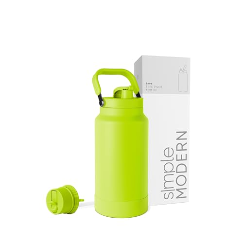 Image of Simple Modern Water Bottle Jug | Straw & Chug Lid | 64oz, Green | Trek Pivot Half Gallon Insulated Stainless Steel Water Jug with Handle | Interchangeable Lid, Boot | Green Apple