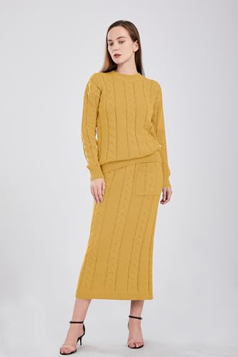 Image of utcoco Womens Sweater Sets Winter Chunky Cable Knit 2 Piece Outfits Sweater Skirt Set