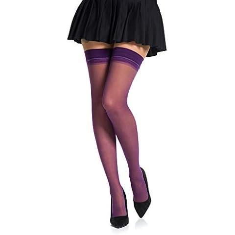 20 DEN Elastane Hold Ups Stockings with Smooth Rubber Band by Romartex, S, purple Cover