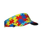◎◎ 100% Polyester LOGMOR Couleur Puzzle Motif de Trouble autistique Écran Solaire Visière Chapeaux pour Femme et Homme, Sport Vide Top Casquette de Soleil de Baseball, visière de Tennis, visière de Golf Noir