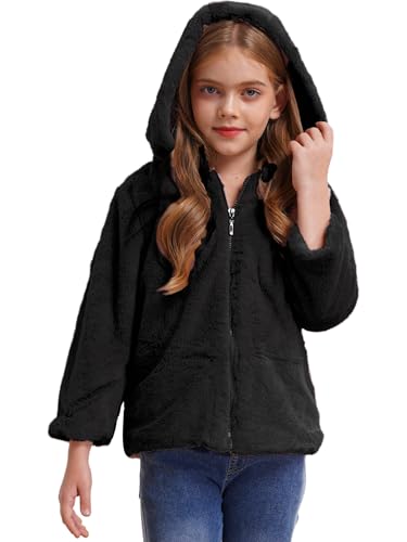 Kids Girls Winter Fleece Coat Long Sleeve Faux Fur Hooded Jacket Cartoon Owl Warm Cardigan Overcoat Outwear