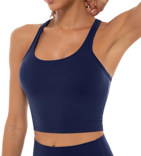 The Best Sports Bra for Large Breasts High Impact: A Real Talk Guide (I Tested 17 So You Don't Have To) 16 Lavento Women's Racerback Sports Bras Yoga Crop Top with Built in Bra (Brushed Dark Blue, 8)